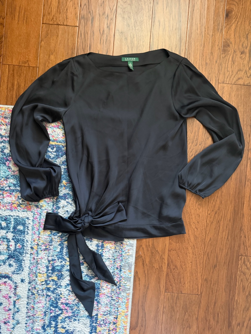Ralph Lauren Black Long-Sleeve Tie-Waist Blouse Small
